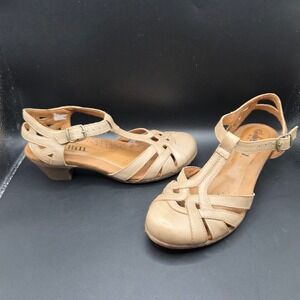 Cobb Hill New Balance Womens Tan Leather T-Strap Cutout Heel Sandals CBD12KH 6M